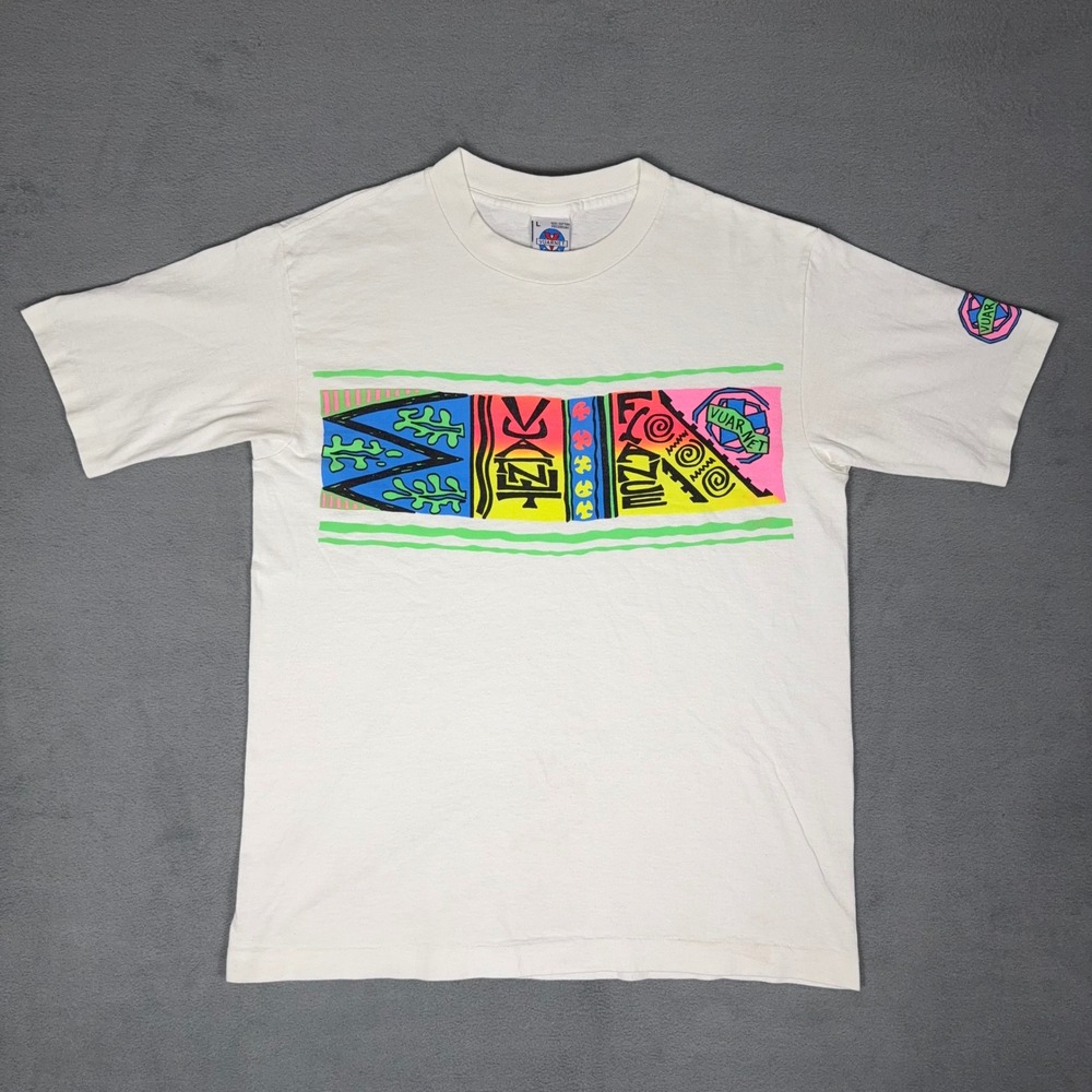 Vintage 90s Vuarnet France Neon Graphic T Shirt‎ Mens L Made in USA Surf Skate
